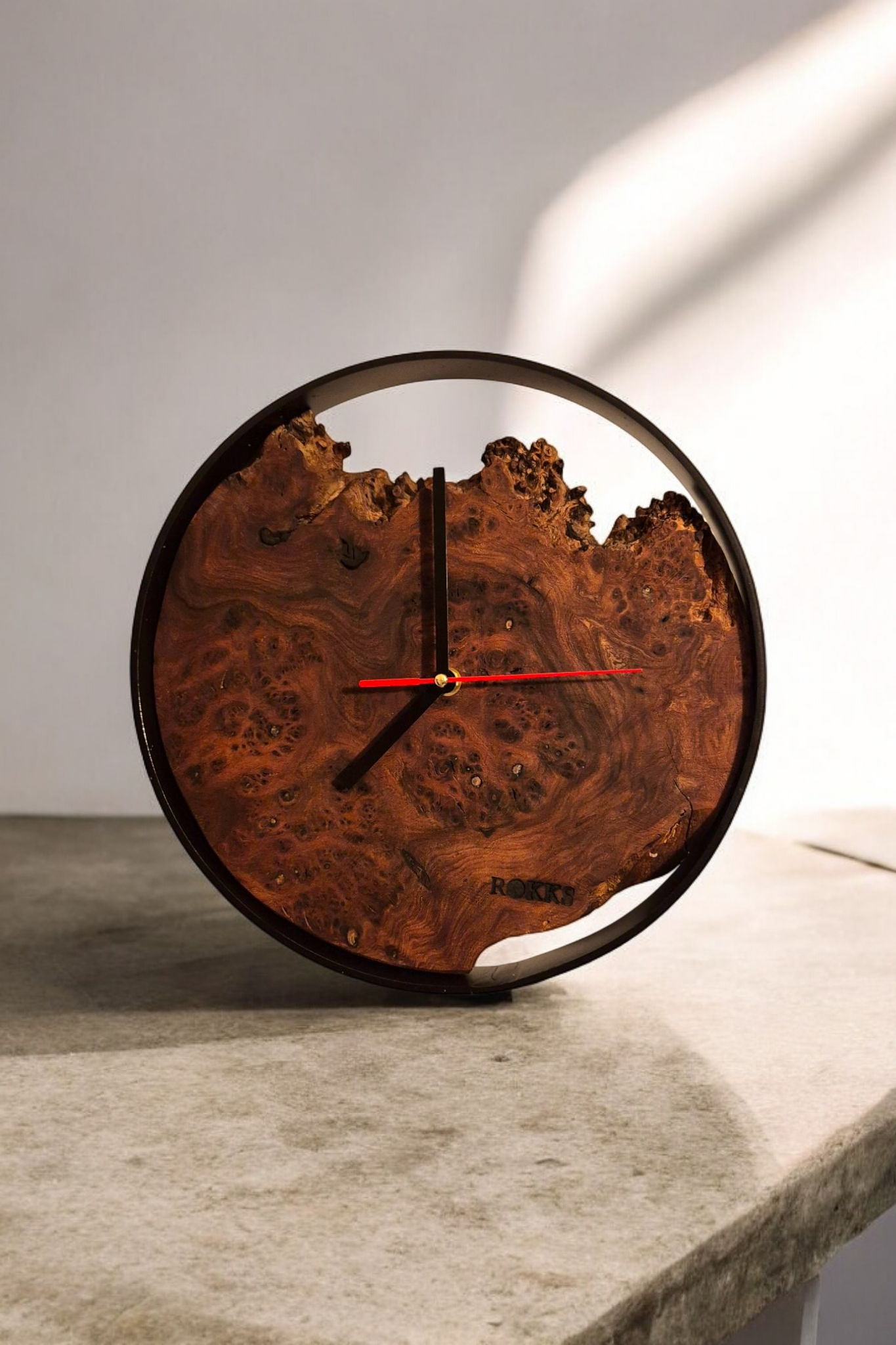 Horloge Acier & Loupe d’Orme