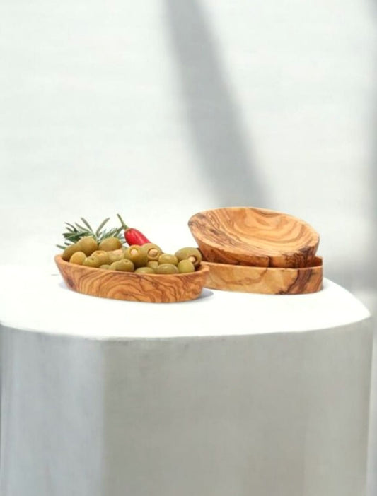 Lot de 3 bols ovales en bois d’olivier – 16 cm