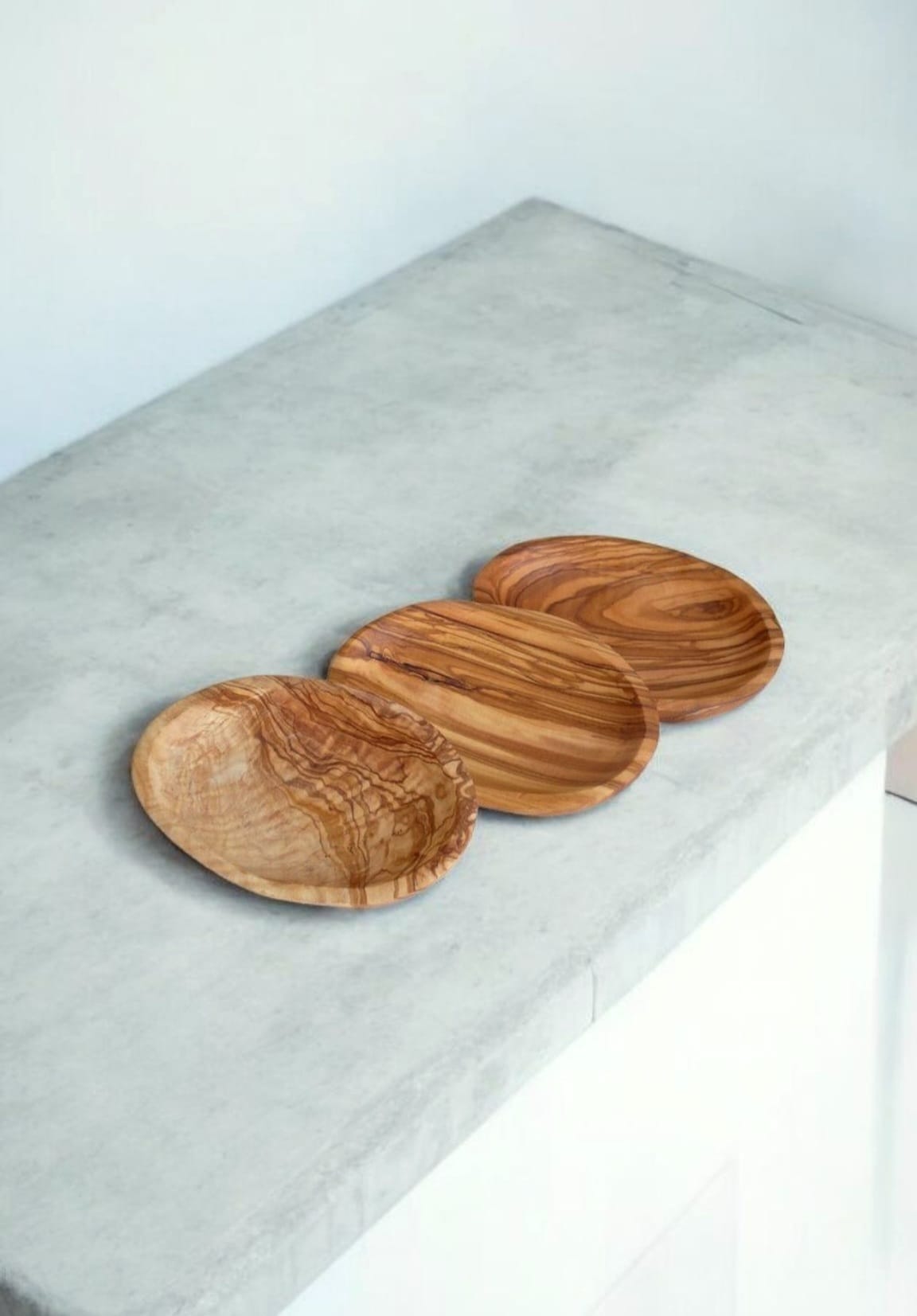 Lot de 3 bols ovales en bois d’olivier – 16 cm