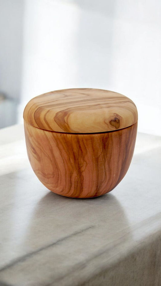Bocal avec couvercle en bois d’olivier – H 7 cm x Ø 9 cm