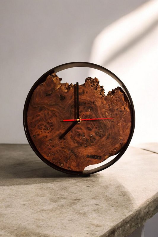 Horloge Acier & Loupe d’Orme