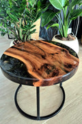 Table d'appoint en orme massif & résine époxy florale