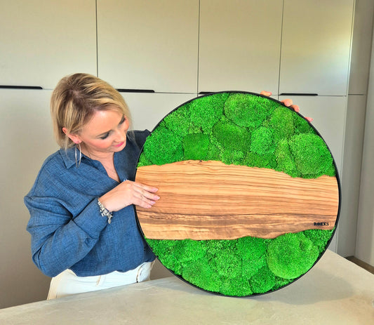 Cadre végétal 60cm avec bois d'olivier et mousse stabilisée